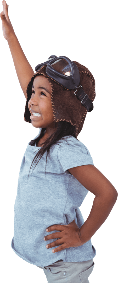 Transparent Joyful Girl Pretending to Fly Pilot Role