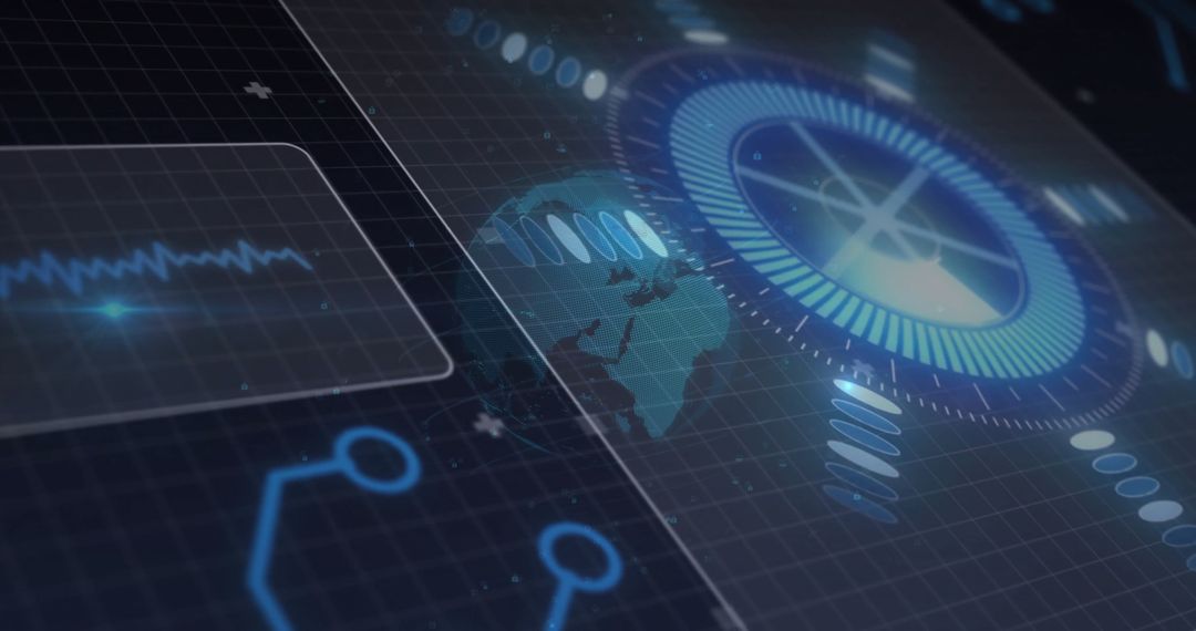 Futuristic HUD Interface with Holographic Globe and Data Elements