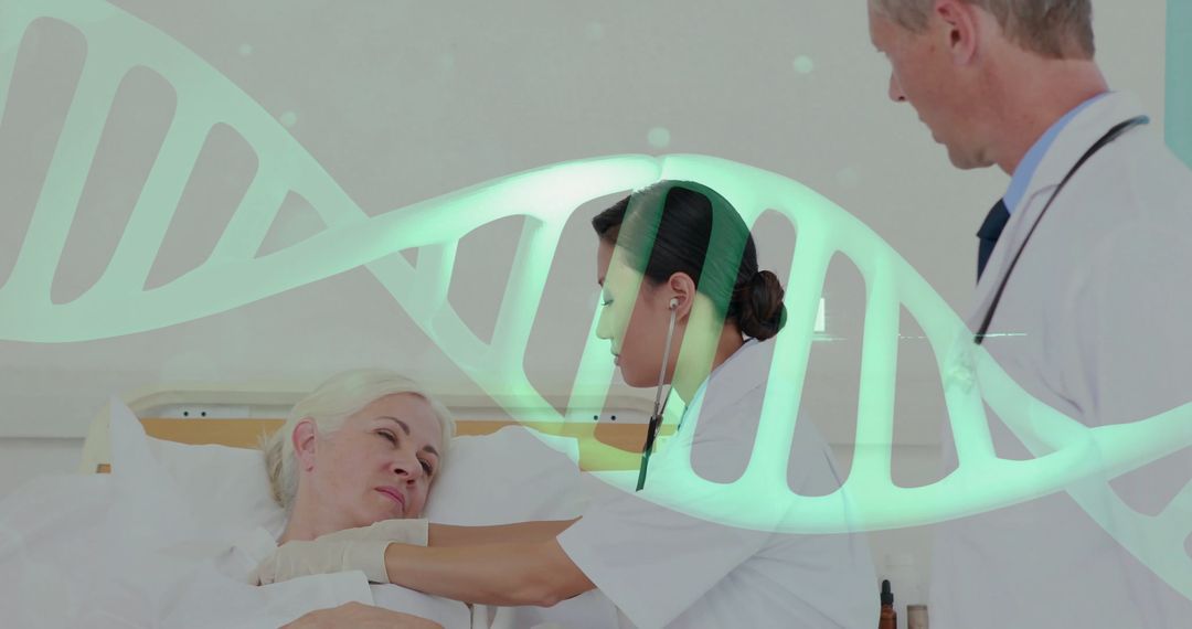 Doctor Checking Patient with DNA Overlay Symbolizing Advanced Healthcare