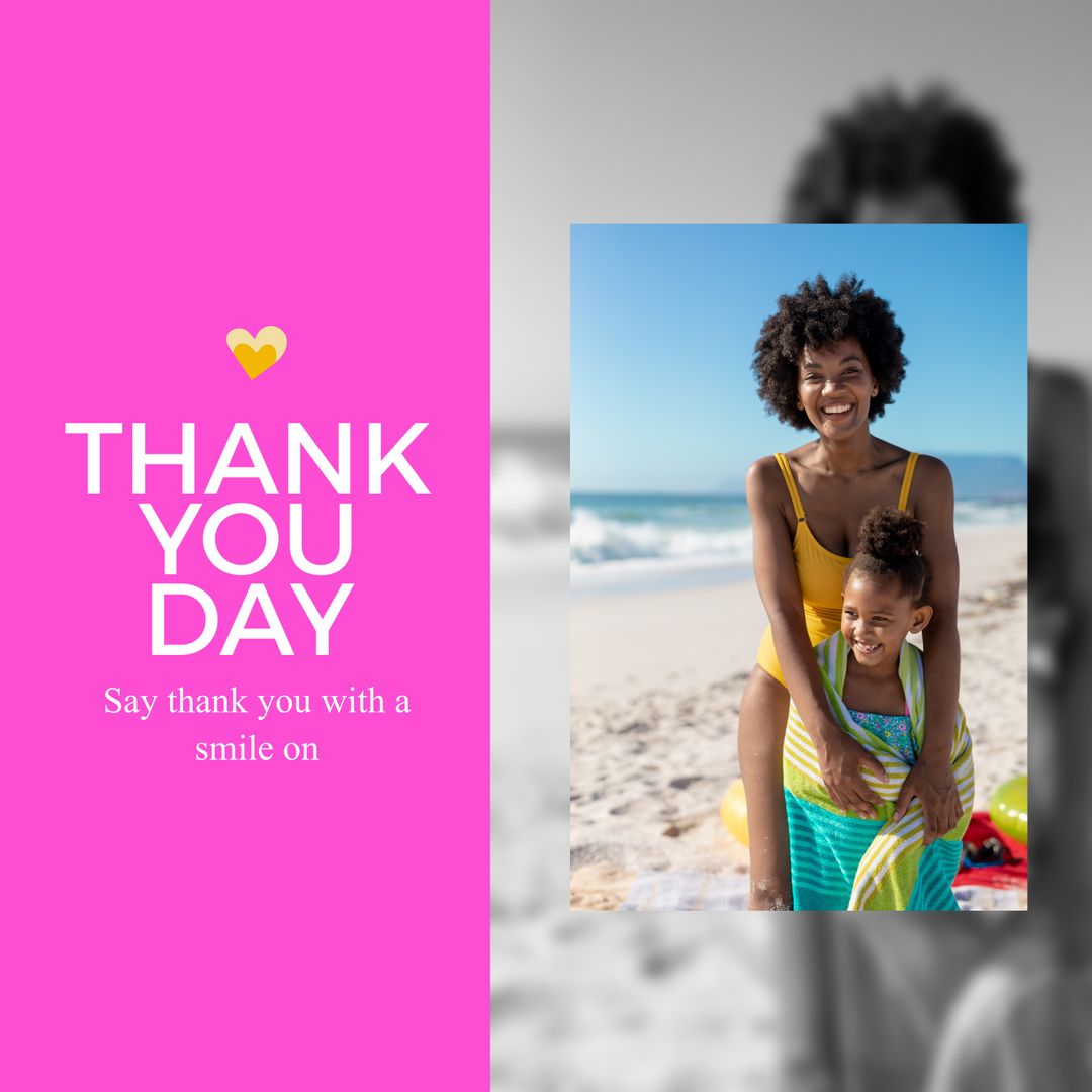Joyful Mother-Daughter Moment on Thank You Day at Beach