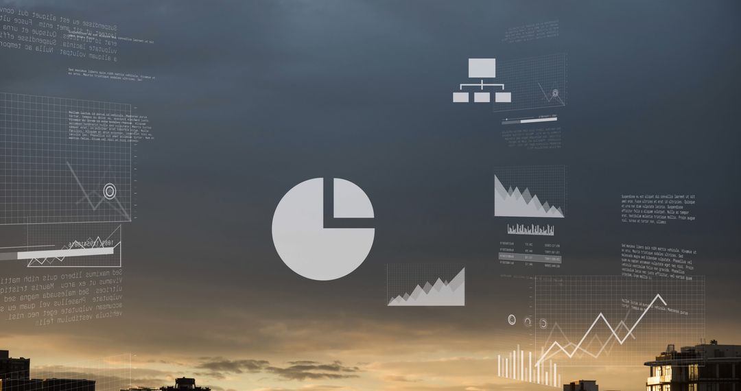 Digital Data Visualization Over Urban Skyline During Sunset - Free Images, Stock Photos and Pictures on Pikwizard.com