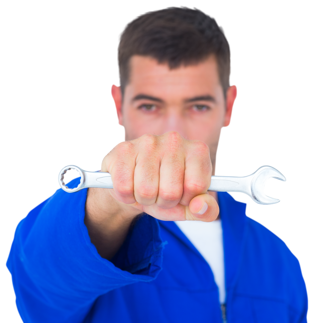 Confident Male Mechanic Holding Spanner on Transparent Background - Download Free Stock Images Pikwizard.com