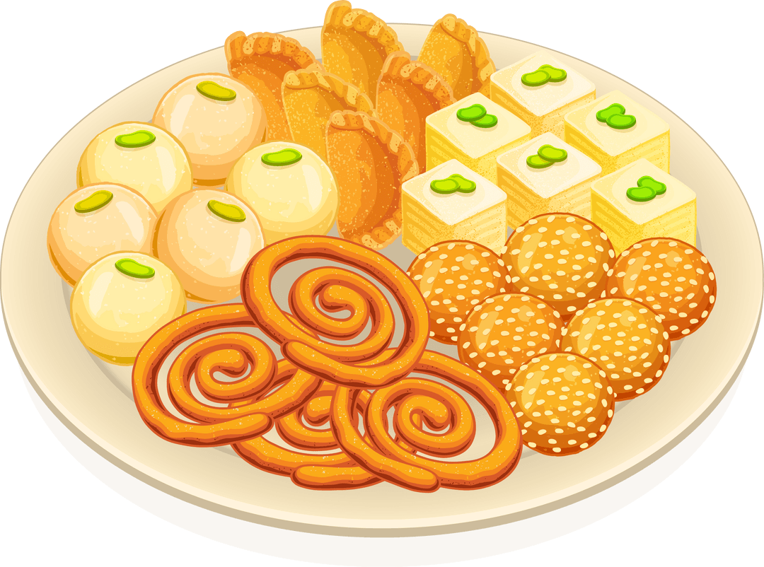 Assorted Sweets on Ceramic Plate with Transparent Background
