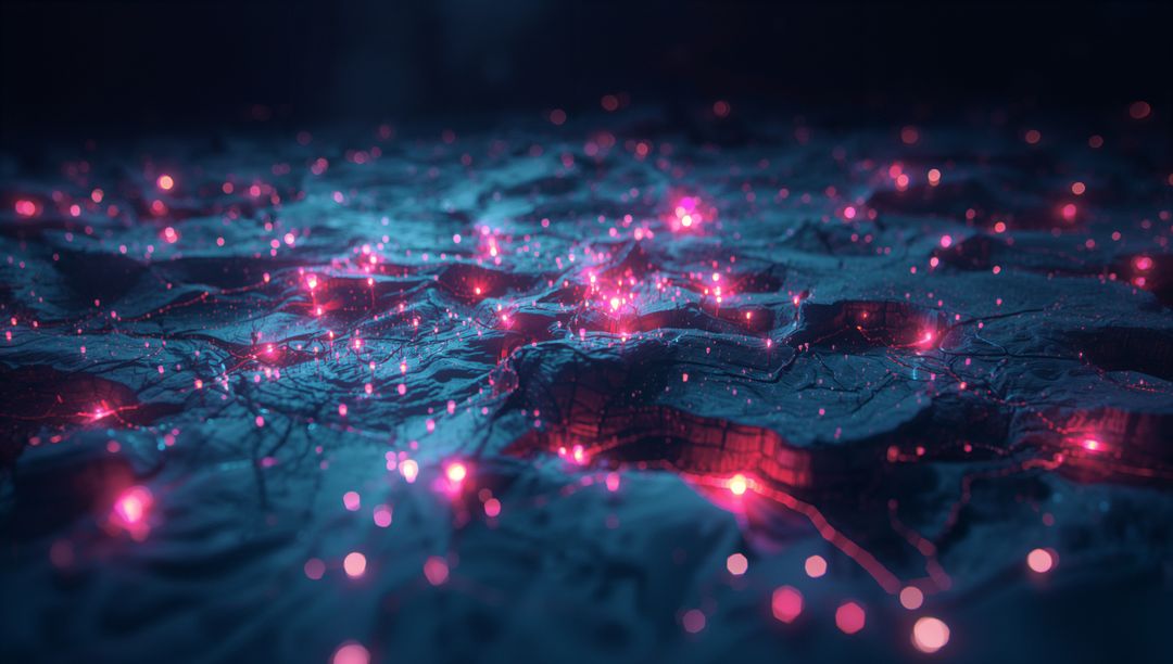 3D Topographic Network with Glowing Nodes