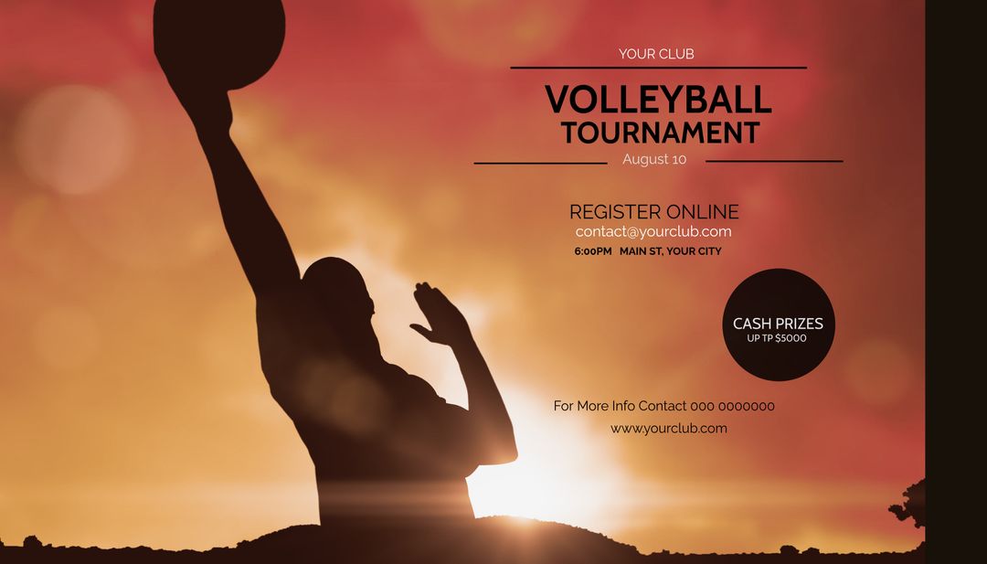 Silhouette of Volleyball Player at Sunset Inspiring Tournament Poster