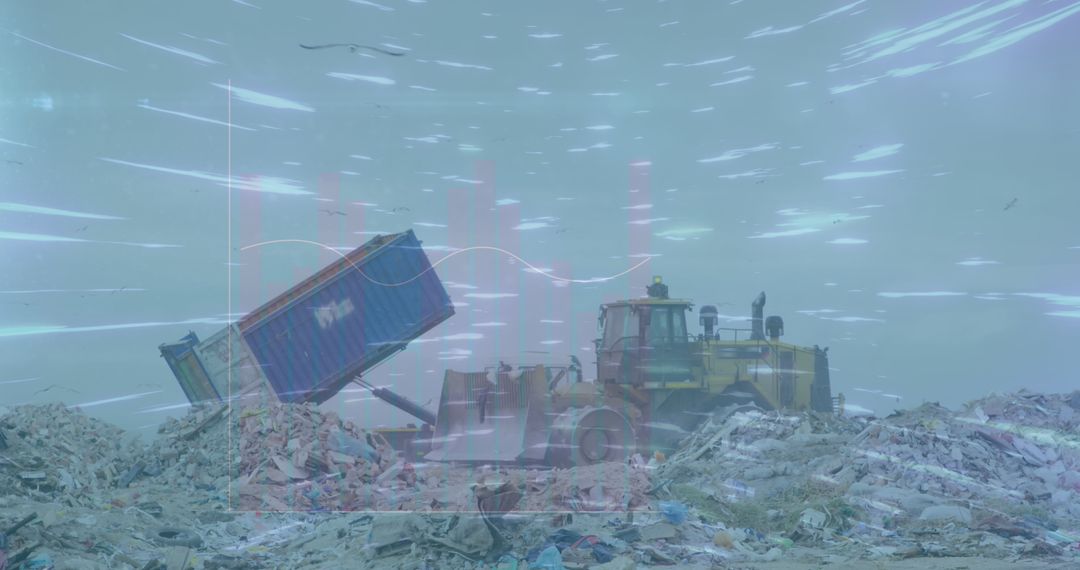Digital Interface Overlay on Landfill Scene with Light Trails