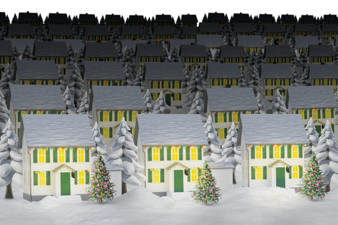 Charming Rows Homes Snowy Landscape Transparent Effects