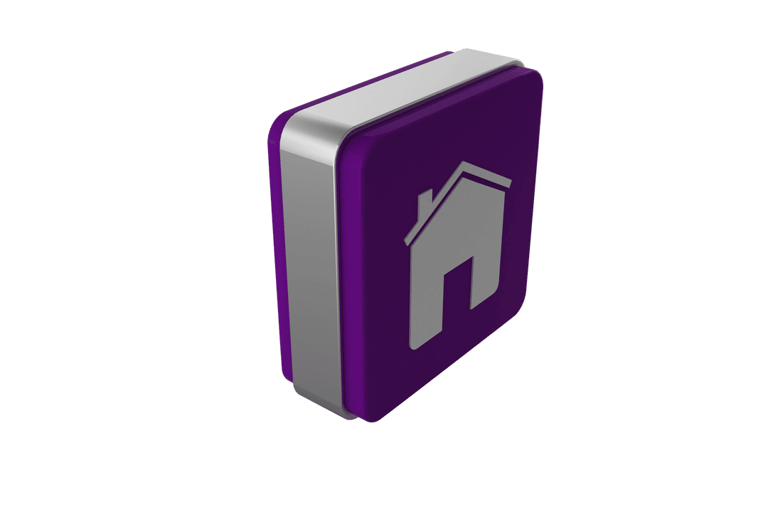 3D House Icon Button on Transparent Background for Digital Media Use