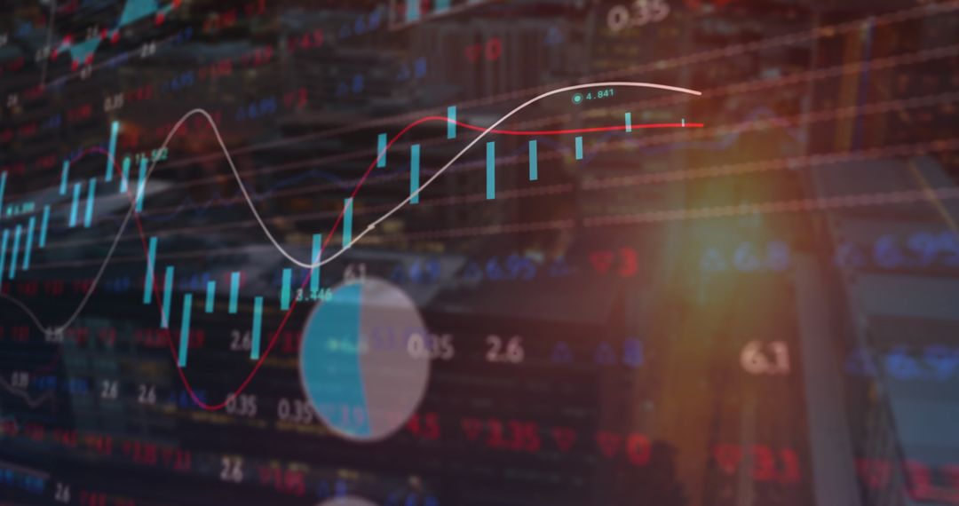 Abstract Financial Data and Cityscape Fusion at Dusk