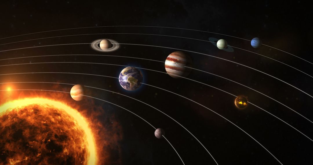 Solar System with Sun and Planets on Orbital Paths - Free Images, Stock Photos and Pictures on Pikwizard.com