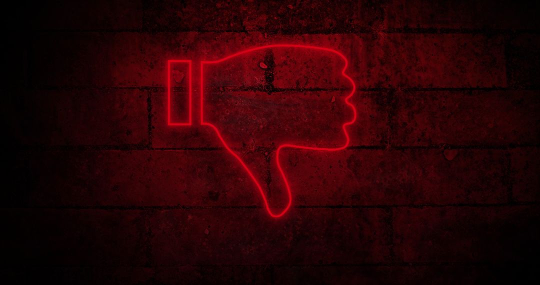 Illuminated Red Neon Dislike Symbol on Brick Wall
