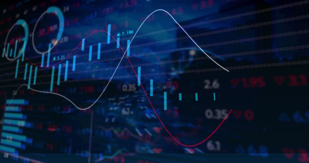 Financial Data Visualization Over Cityscape Theme
