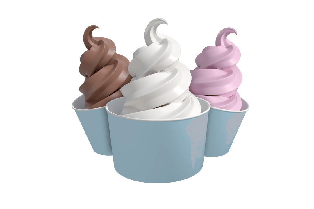 Three Soft Serve Ice Cream Cups on Transparent Background