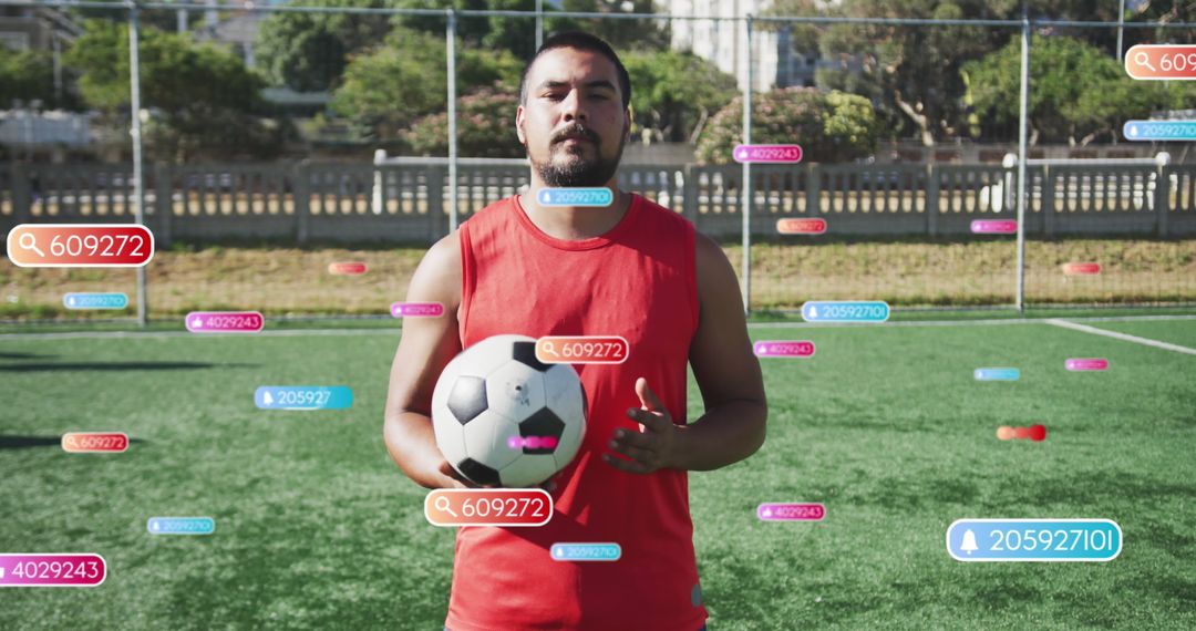 Smiling Soccer Player Balancing Social Media Notifications