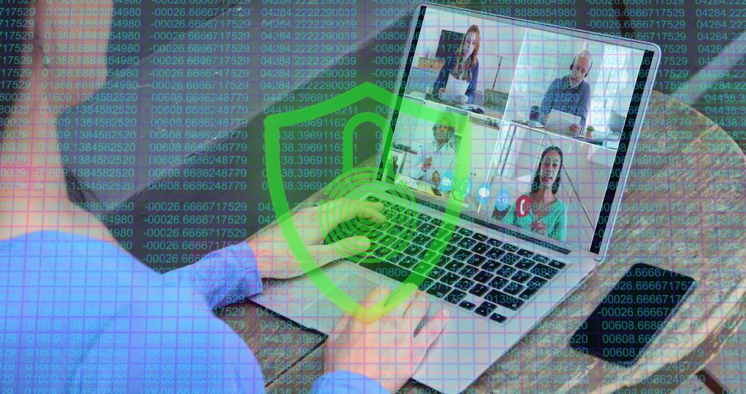 Cybersecurity Focused Remote Work Meeting on Laptop