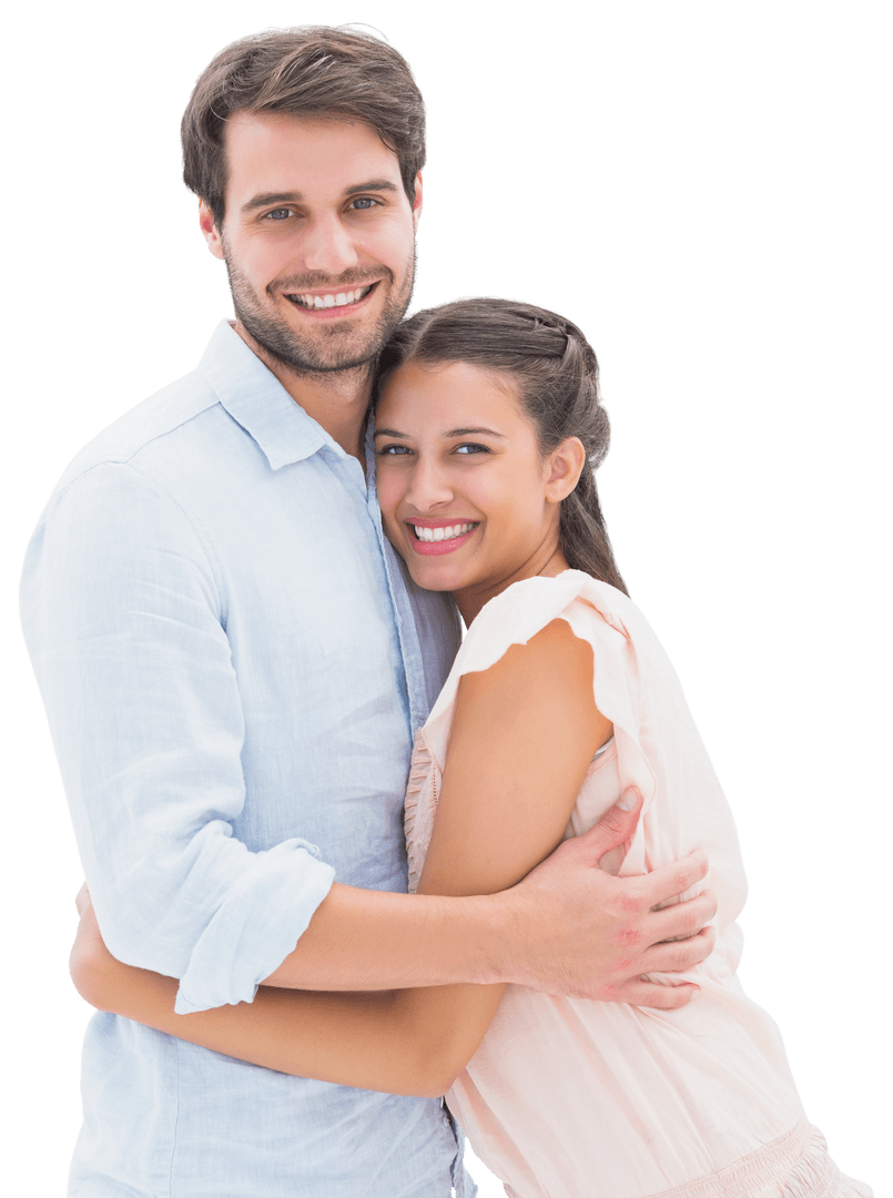 Transparent Smiling Couple Embracing Joyfully