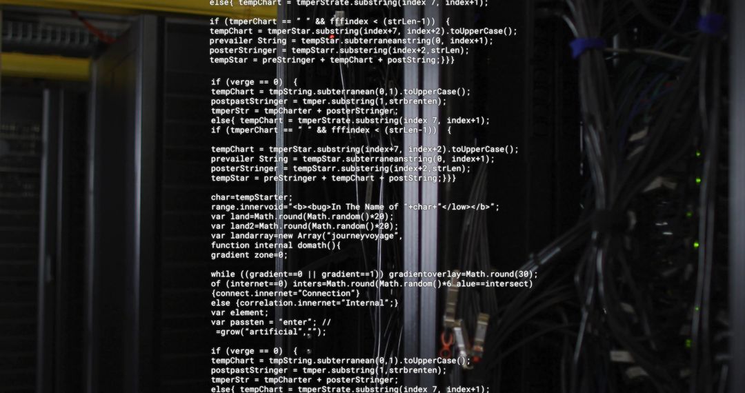 Overlay of Computer Code on Server Racks in Data Center - Free Images, Stock Photos and Pictures on Pikwizard.com