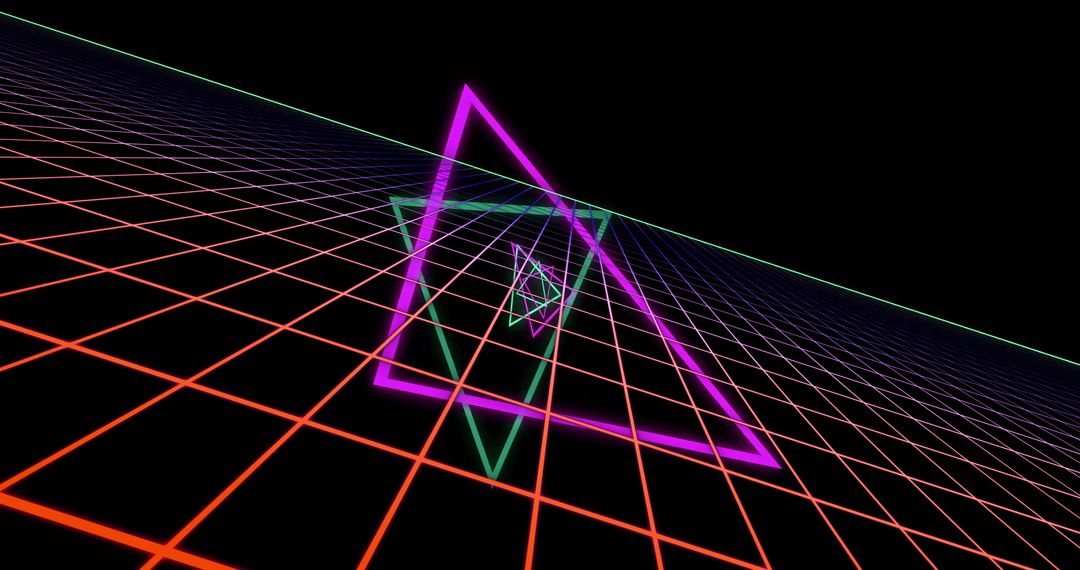 Neon Geometric Triangles with Retro Grid Background