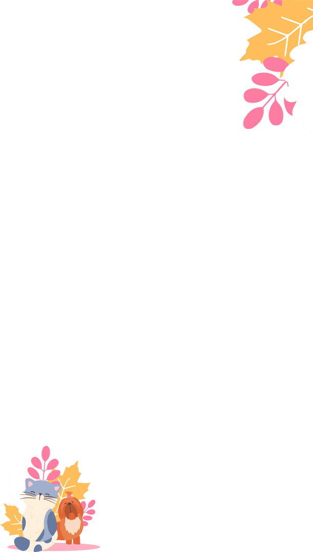 Transparent Fall Friends: Cat and Dog with Leaves and Berries