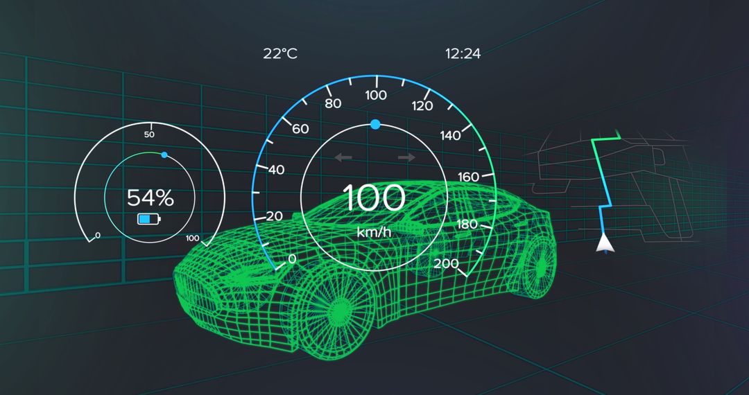 Futuristic Wireframe Car with Digital Dashboard Interface