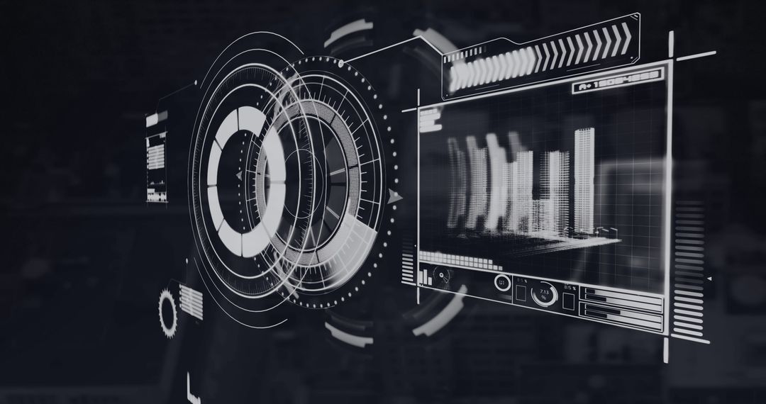 Futuristic Digital Interface with Data and Analysis Metrics