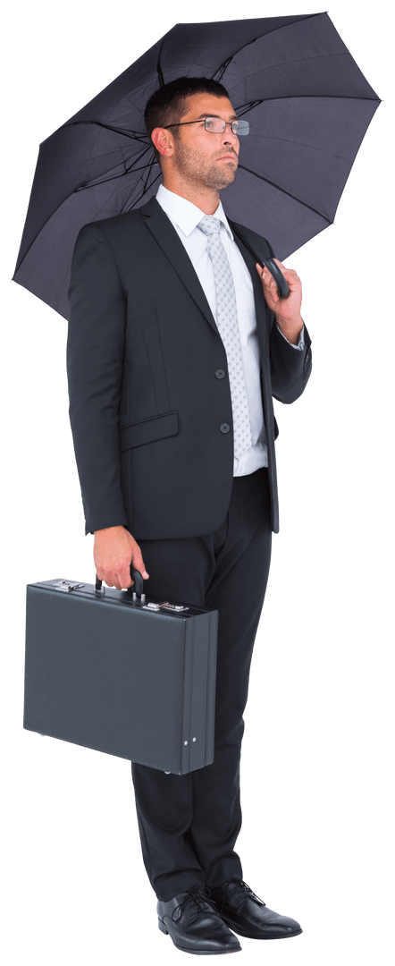 Transparent Image of Businessman with Black Umbrella and Briefcase