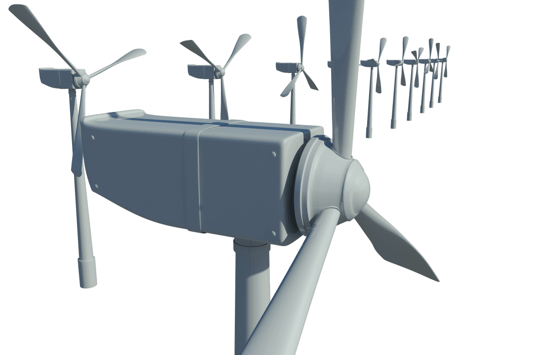 Transparent Row of Digital Wind Turbines Illustration