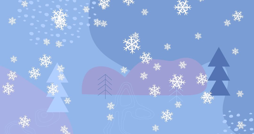 Serene Winter Scene with Snowflakes and Trees on Blue Background