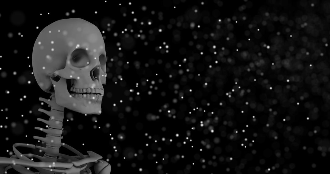 Digital Skeleton Model with DNA Visualization on Black Background