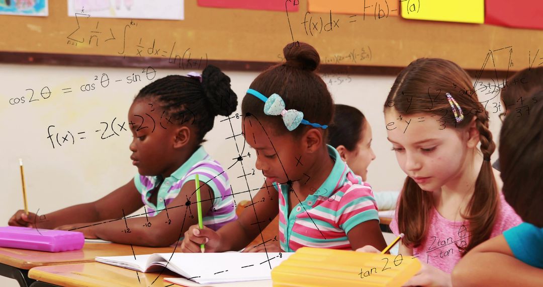 Elementary students solving math problems with graph overlays and collaborative learning