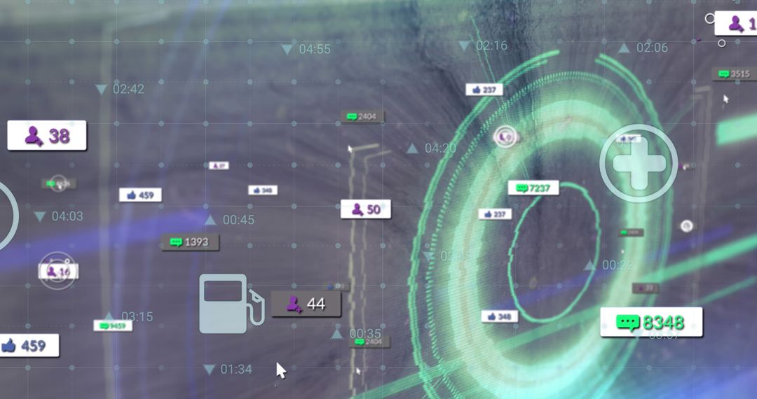 Abstract Digital Interface with Data and Social Media Icons