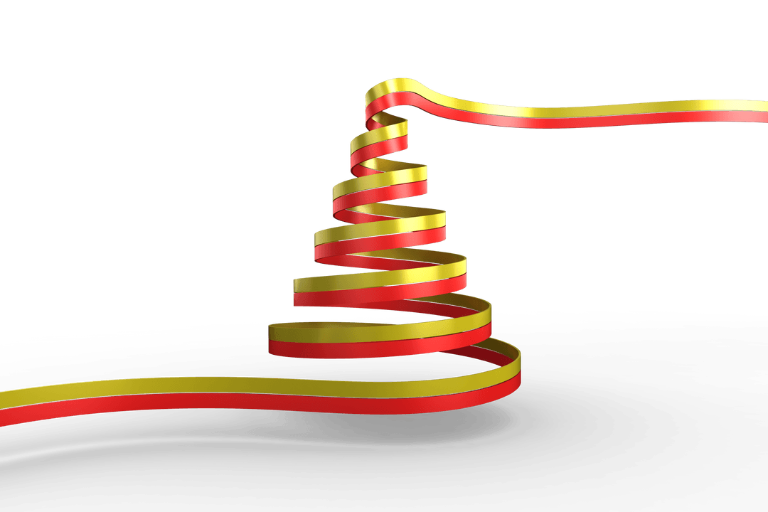 Christmas Tree Shape with Yellow and Red Ribbon on Transparent Background