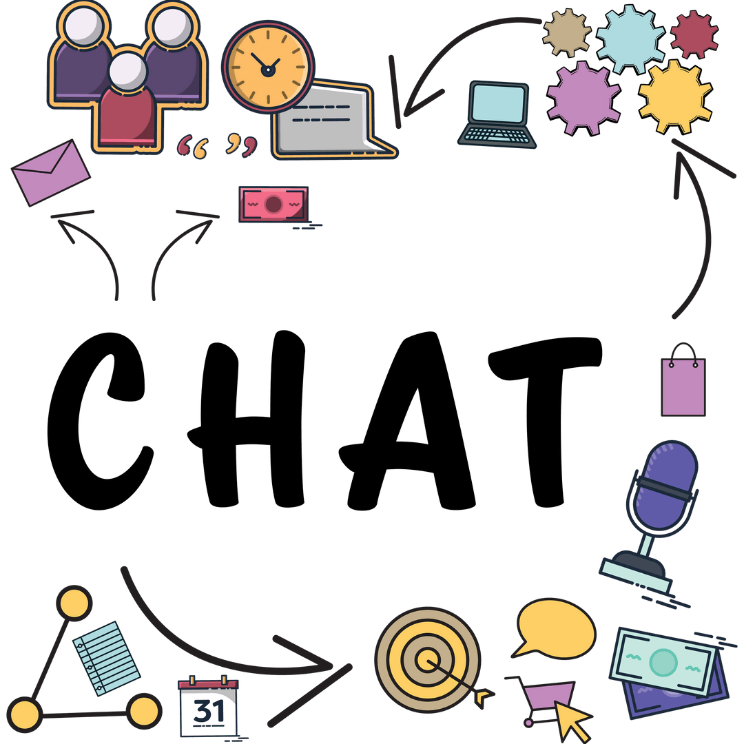 Colorful Symbols Illustrating Communication Network on Transparent Background