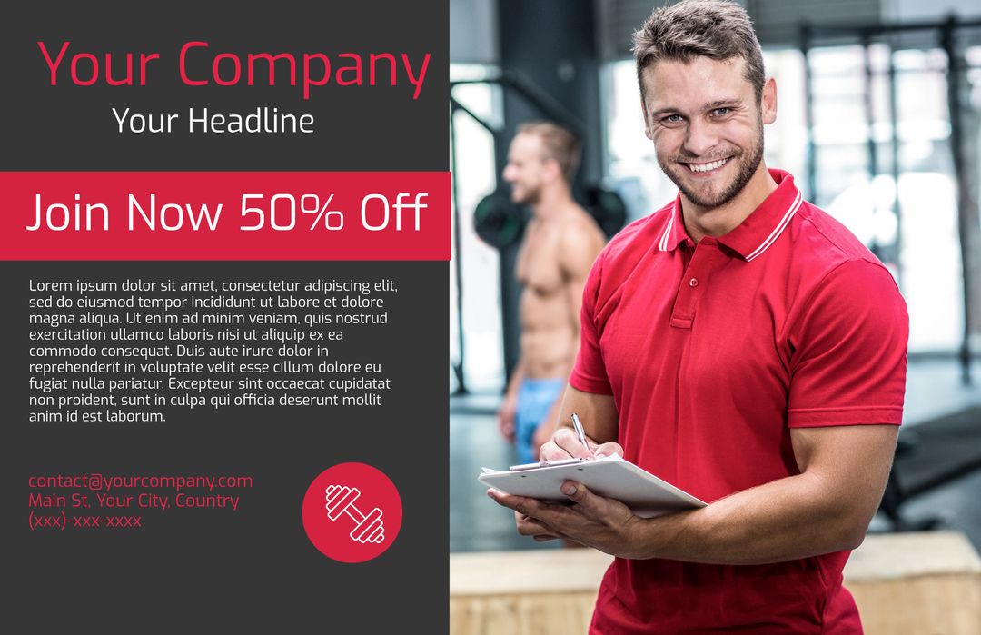 Dynamic Fitness Offer with Professional Trainer Promoting 50% Discount