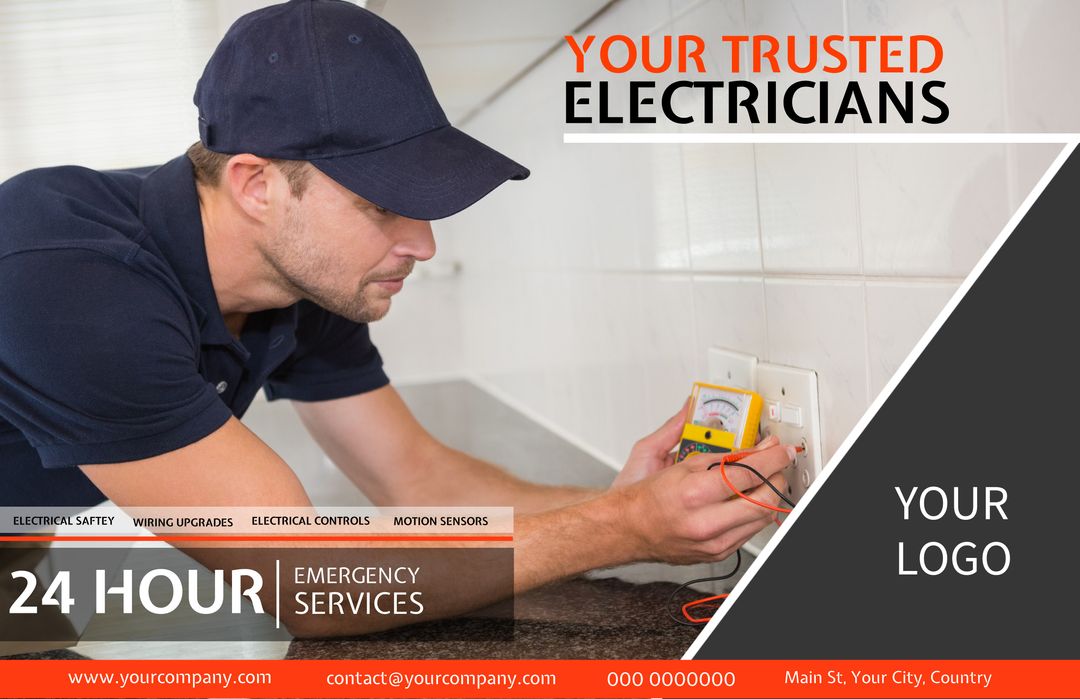 Electrician Testing Outlet for Reliable Service Promotion