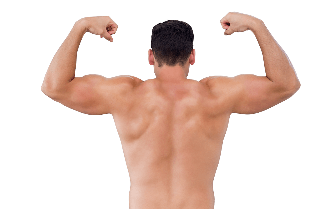 Caucasian Sportsman Flexing Muscles on Transparent Background