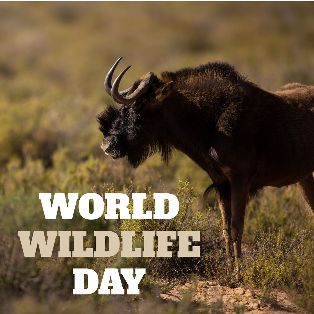 Wildebeest in Field for World Wildlife Day