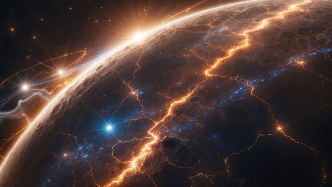 Futuristic Sci-Fi Planet with Glowing Fissures in Space