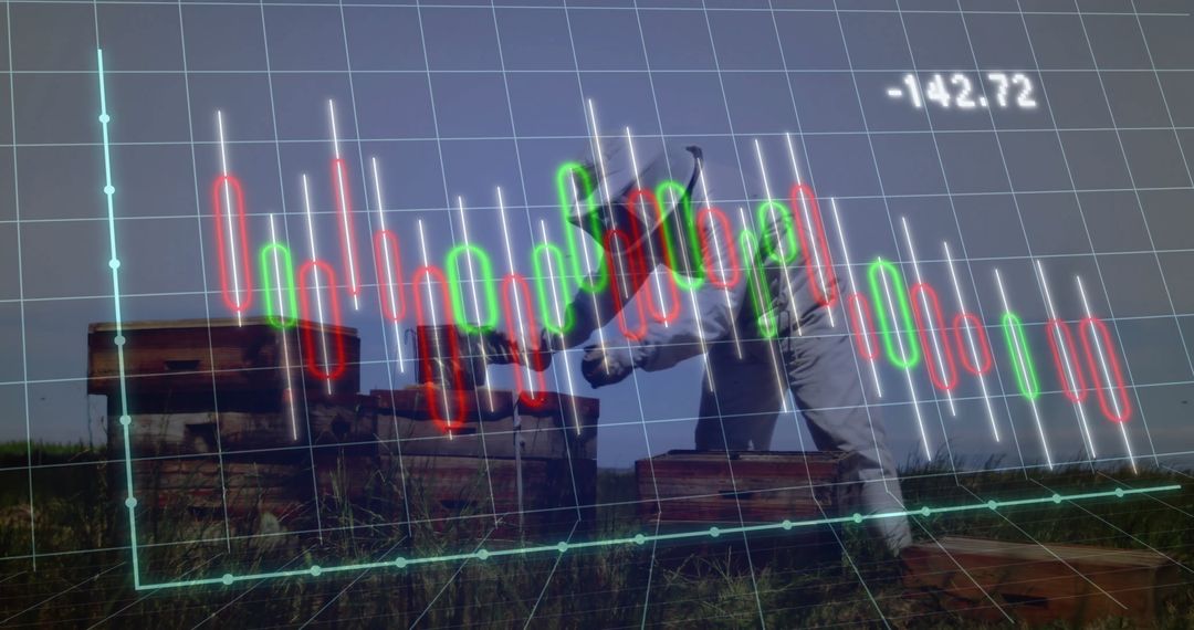 Construction Worker with Financial Data Overlay Outdoors