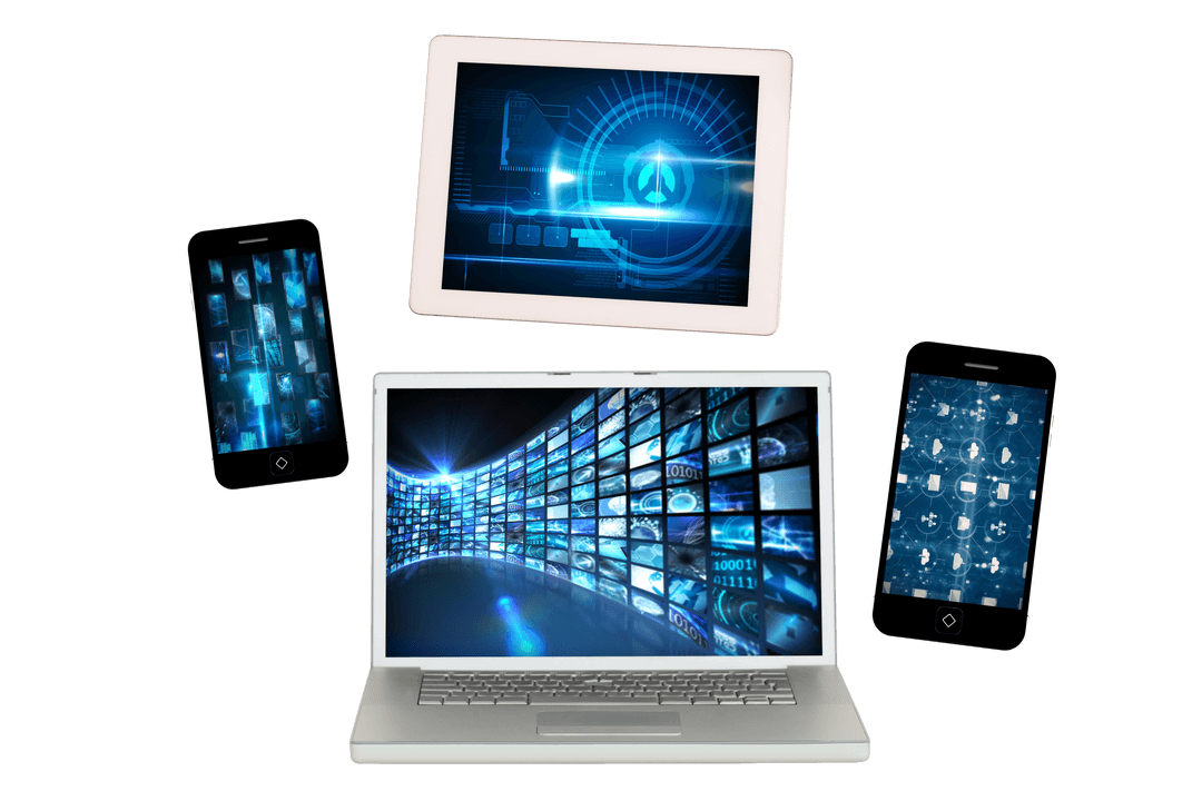 Modern Devices with Futuristic Digital Interfaces Transparent Illustration