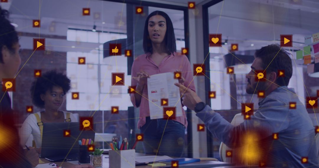 Diverse Team Collaborating with Digital Network Icons