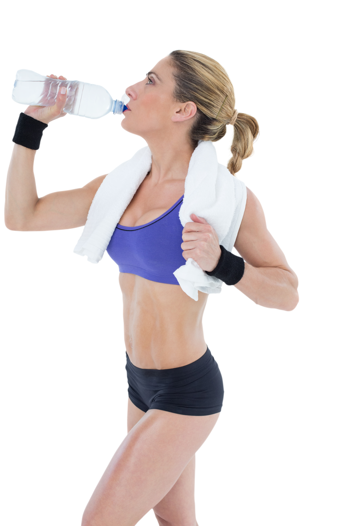 Transparent fit blonde drinking water bottle fitness concept - Download Free Stock Images Pikwizard.com