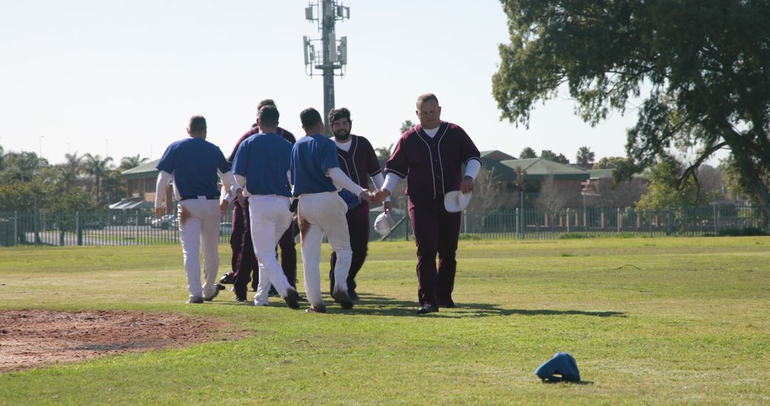 Diverse Baseball Players Celebrating Teamwork in Handshake Line