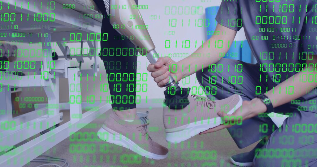 Physical Therapy Session with Binary Code Overlay