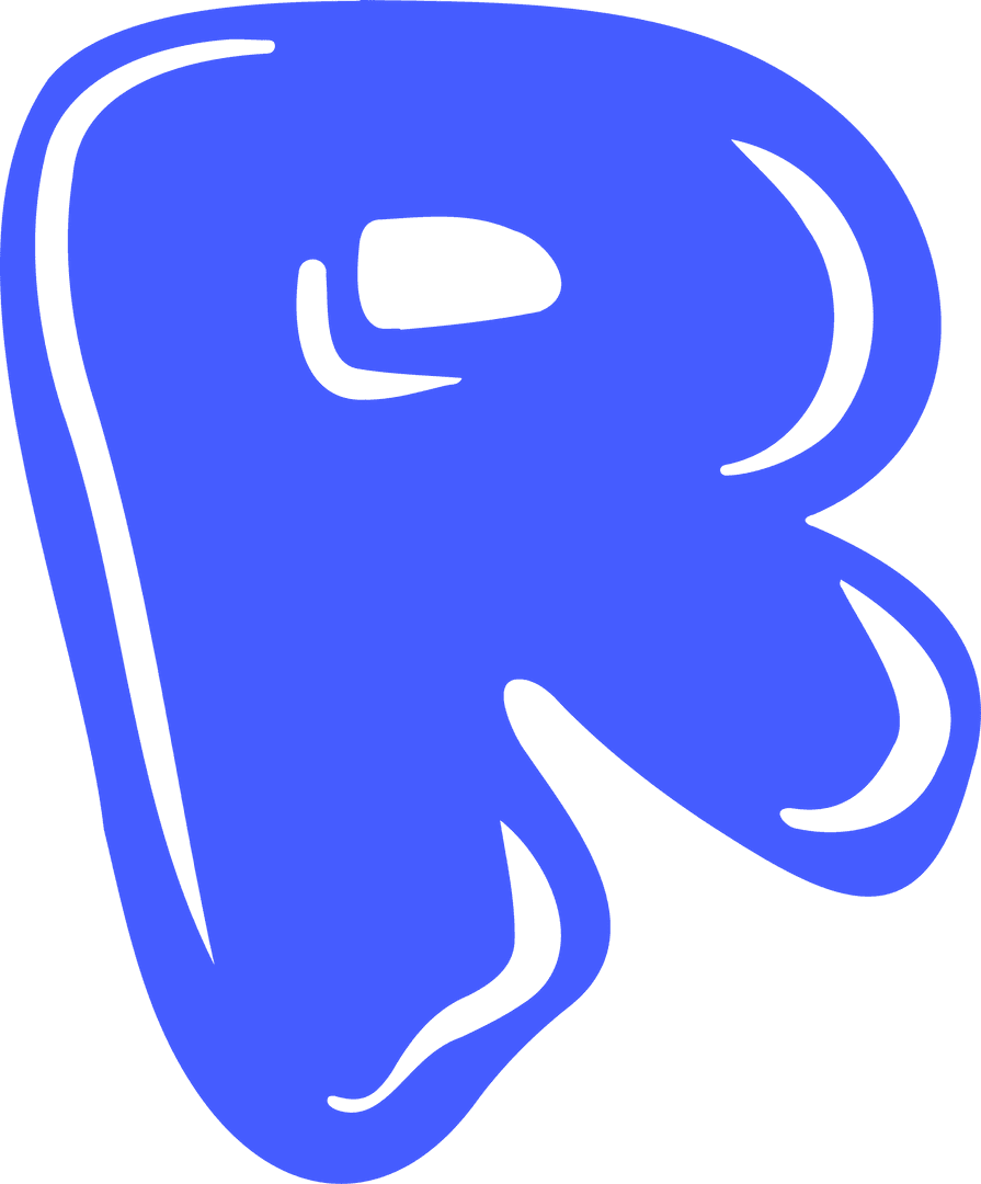 Bright Blue Abstract R Floating on Transparent Background