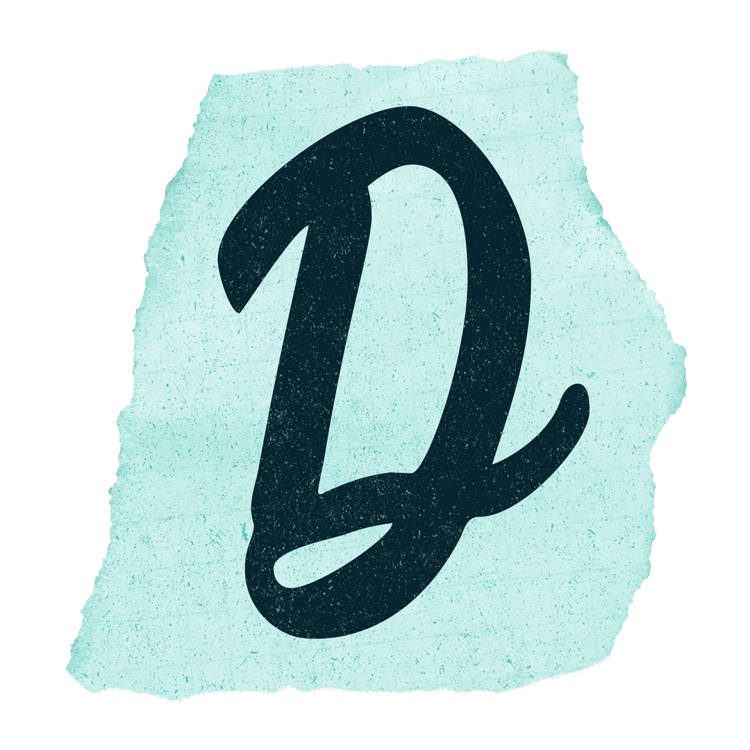 Stylized Letter D on Transparent Torn Turquoise Paper