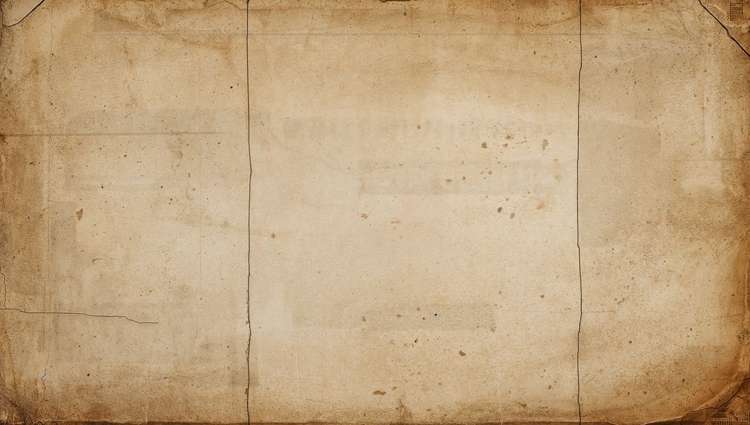 Aged parchment texture with creases, ink stains and torn edges for vintage paper background