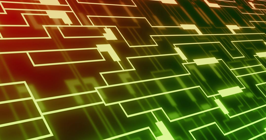 Neon Circuit Board on Green and Red with Digital Glow