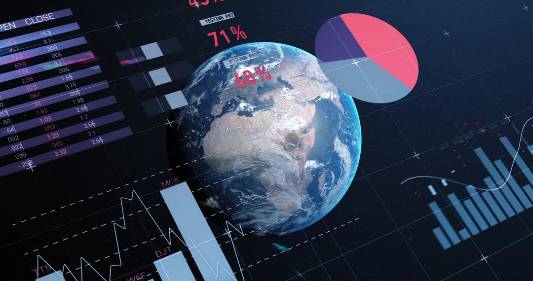 Holographic Digital Interface with Earth Globe and Data Charts
