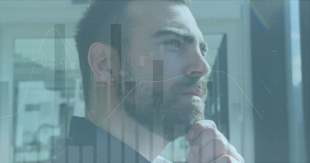 Contemplating Businessman Analyzing Digital Data Interface